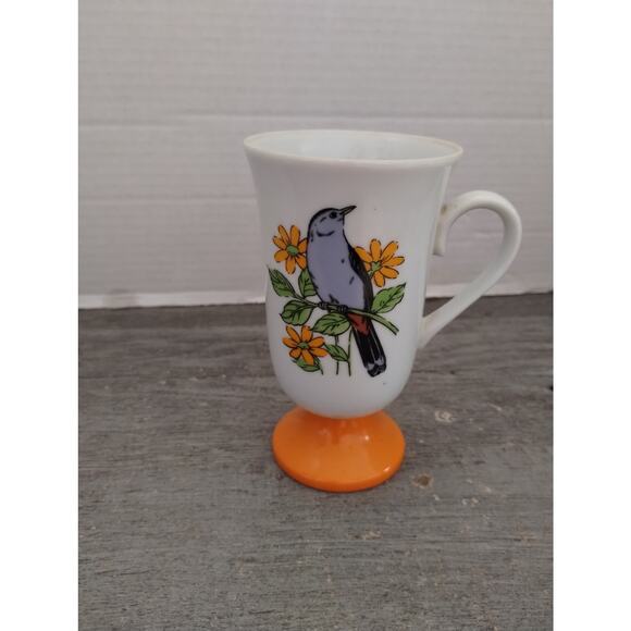 Song Bird Pedestal Mug Irish Coffee Cup FRED ROBERTS Orange - Picture 1 of 7